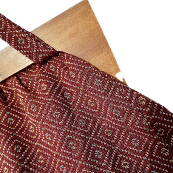 Large 1940s Vintage Red Print Cotton And Wood Frame Knitting Tote Bag Purse - Picture 2 of 5